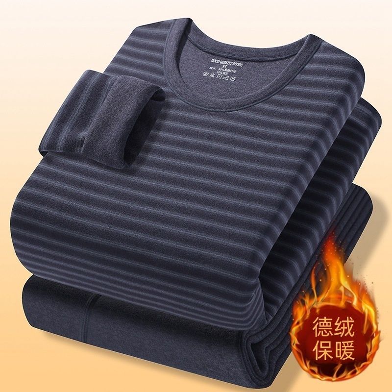 Thermal Long John - ชุดชั้นในกันหนาวสำหรับฤดูใบไม้ร่วงและฤดูหนาวปี 2025 ชุดเสื้อผ้าบุขนกำมะหยี่เยอรมันสองด้านสำหรับผู้ชาย เสื้อคอวีแขนยาวกันหนาว